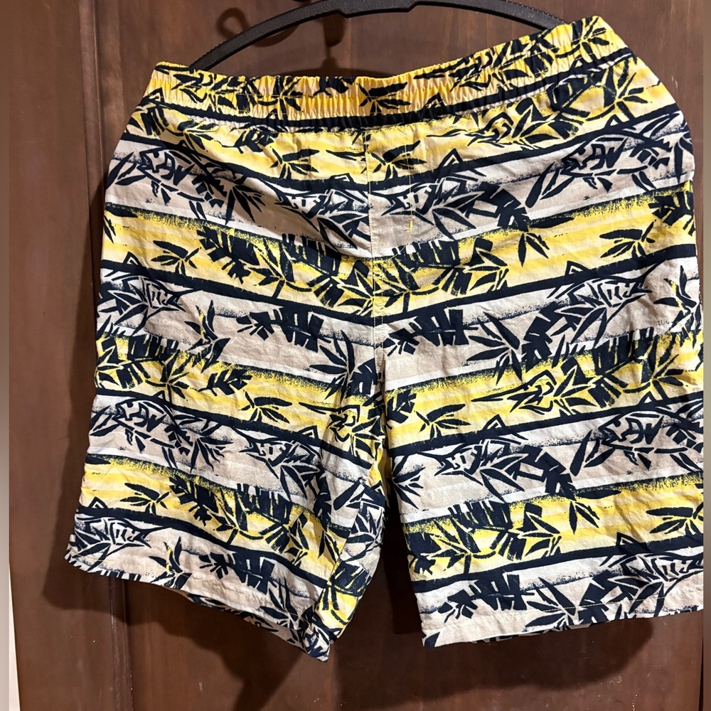 Columbia Kids Swim Trunks - Yellow and Black Leaf Pattern